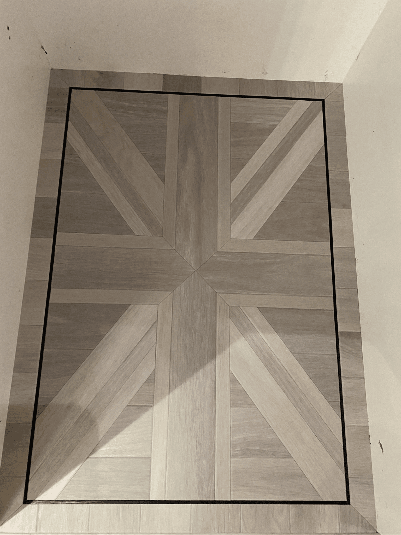 Custom Union Jack parquet flooring