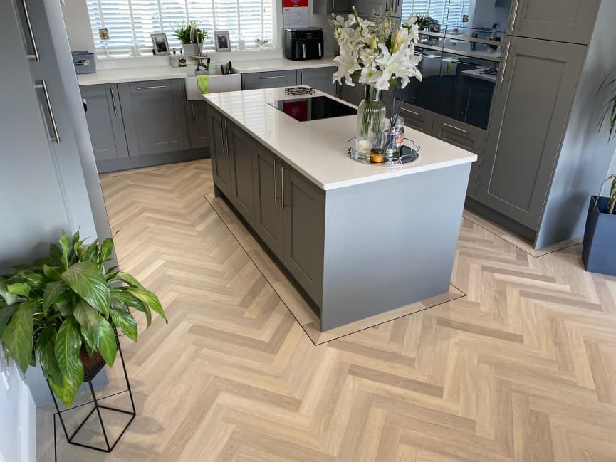 Karndean herringbone LVT in a luxury kitchen